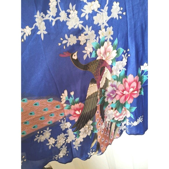 Women's Peacock Slip Dress Size 2X Shiny Satin Blue Adjustable Coquette - Picture 7 of 8